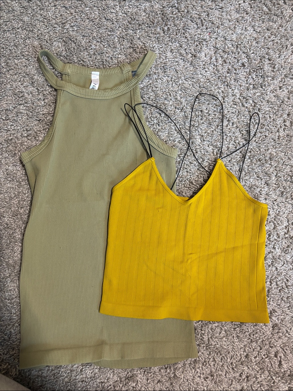 Nikibiki Olive Ribbed Halter & Mustard Ribbed Cami Tank Set